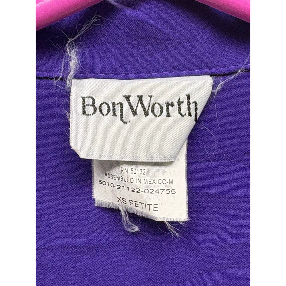 BonWorth Blouse Vintage Purple Size XS Oversized Measures M Petite Short Sleeve - Picture 3 of 4
